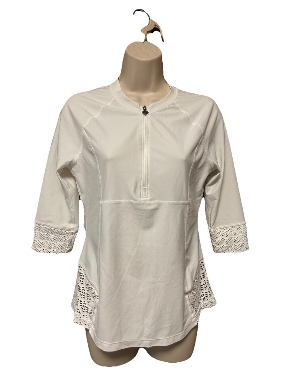 Prana size M Women’s Sun Shirt Bridgitte White Swim Rashguard UPF Rash Guard F26